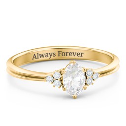 Solitaire Oval with Triple Accents Ring in 9K Solid Yellow Gold with Diamond
