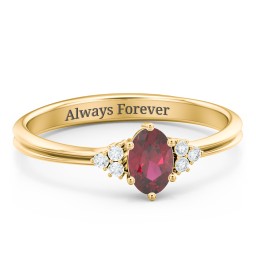 Solitaire Oval with Triple Accents Ring in 9K Solid Yellow Gold with Ruby, White Premium Zirconia, and Cubic Zirconia