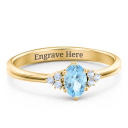 Solitaire Oval with Triple Accents Ring in 9K Solid Yellow Gold with Blue Topaz, Fancy Blue Premium Zirconia, and Cubic Zirconia