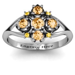 Round Stone "Beehive" Bloom Ring with Acccents