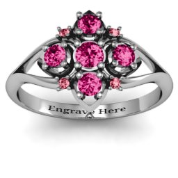 Round Stone "Beehive" Bloom Ring with Acccents