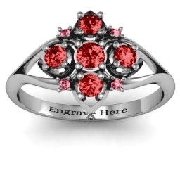Round Stone "Beehive" Bloom Ring with Acccents in 925 Sterling Silver with Garnet and Red Premium Zirconia
