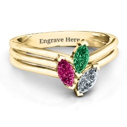 Triple Marquise Collage Ring in 9K Solid Yellow Gold with Emerald, Ruby, and Cubic Zirconia