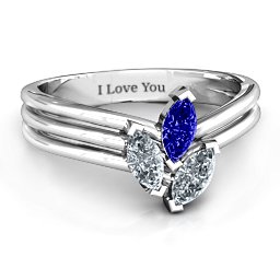 Triple Marquise Collage Ring in 925 Sterling Silver with Blue Sapphire and Cubic Zirconia