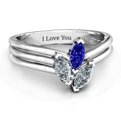 Triple Marquise Collage Ring – Sterling Silver with Blue Sapphire and Cubic Zirconia