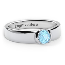 Half Bezel Set Round Stone Ring with Wide Band
