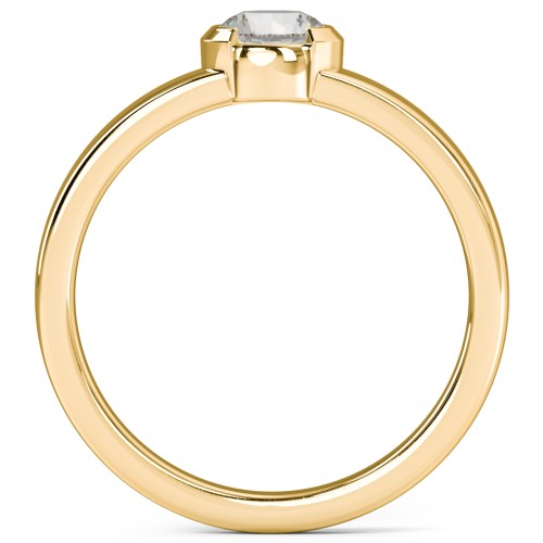 Half Bezel Set Round Stone Ring with Wide Band