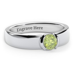 Half Bezel Set Round Stone Ring with Wide Band in 925 Sterling Silver with Peridot