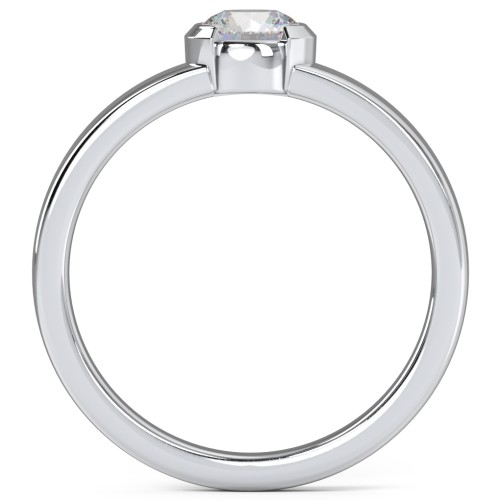 Half Bezel Set Round Stone Ring with Wide Band – Sterling Silver with Lab Diamond