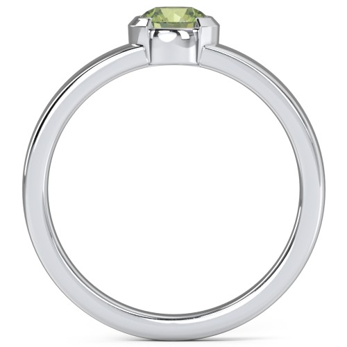 Half Bezel Set Round Stone Ring with Wide Band – Sterling Silver with Peridot