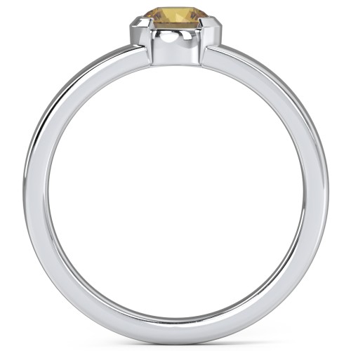 Half Bezel Set Round Stone Ring with Wide Band – Sterling Silver with Citrine