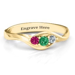 Triple Stone Swirl Ring in 9K Solid Yellow Gold with Emerald, Ruby, and Cubic Zirconia