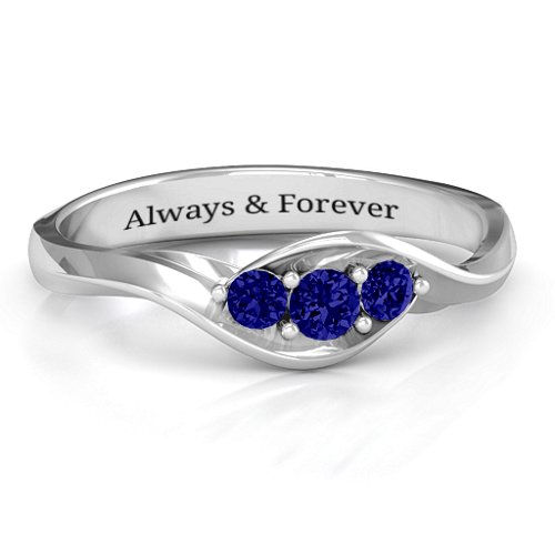 Triple Stone Swirl Ring – Sterling Silver with Blue Sapphire