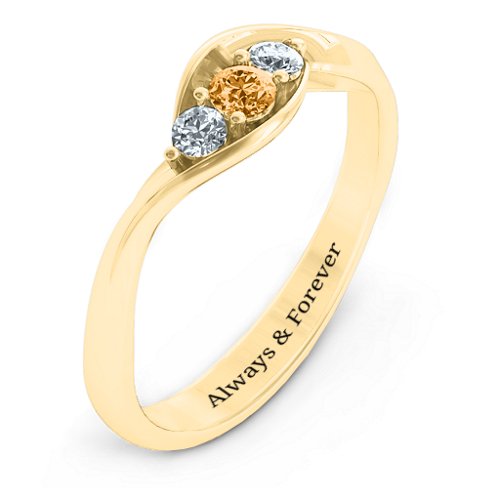 Triple Stone Swirl Ring – 9kt Yellow Gold with Citrine and Cubic Zirconia