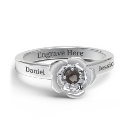 Flourish Rose Ring in 925 Sterling Silver with Smokey Quartz