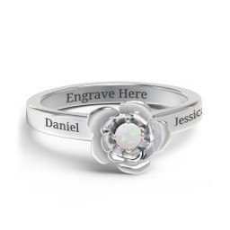 Flourish Rose Ring in 925 Sterling Silver with Opal