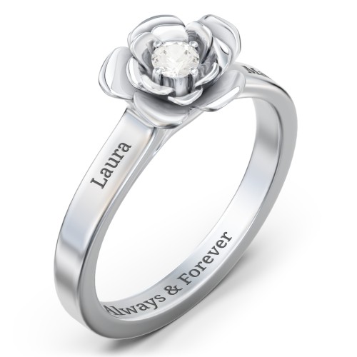 Flourish Rose Ring – Sterling Silver with Cubic Zirconia