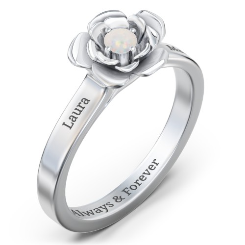 Flourish Rose Ring – Sterling Silver with Opal