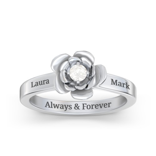 Flourish Rose Ring – Sterling Silver with Cubic Zirconia