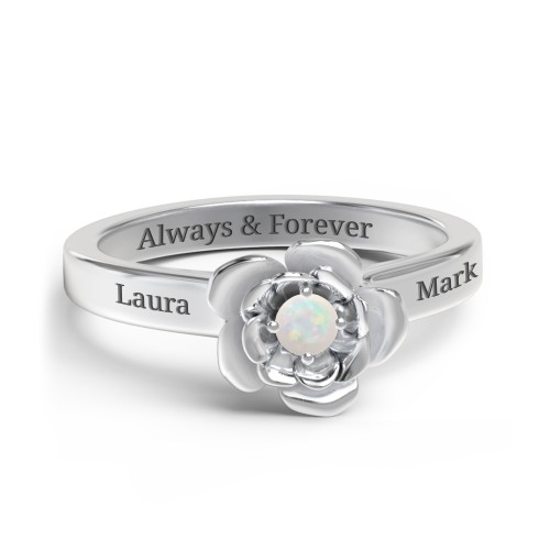 Flourish Rose Ring – Sterling Silver with Opal