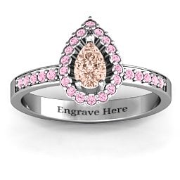 Pear Shaped Halo Ring in 925 Sterling Silver with Morganite and Fancy Pink Premium Zirconia
