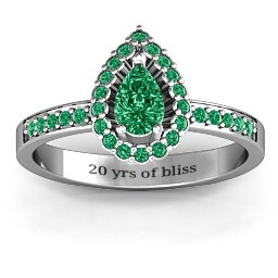 Pear Shaped Halo Ring in 925 Sterling Silver with Emerald and Green Premium Zirconia