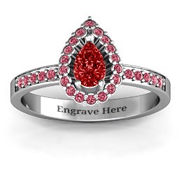 Pear Shaped Halo Ring in 925 Sterling Silver with Garnet and Red Premium Zirconia