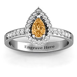 Pear Shaped Halo Ring in 925 Sterling Silver with Citrine and White Premium Zirconia