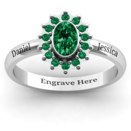Starburst Ring in 925 Sterling Silver with Emerald and Green Premium Zirconia