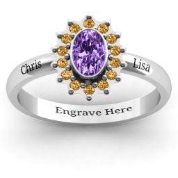 Starburst Ring in 925 Sterling Silver with Amethyst and Fancy Yellow Premium Zirconia