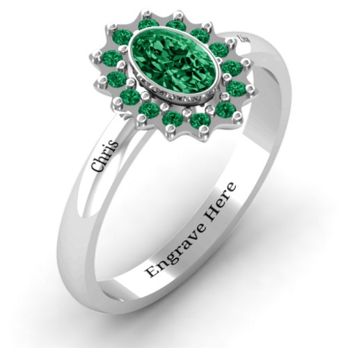 Starburst Ring – Sterling Silver with Emerald and Green Premium Zirconia