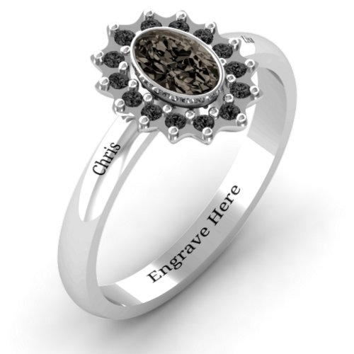 Starburst Ring – Sterling Silver with Smokey Quartz and Black Premium Zirconia