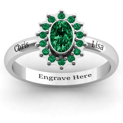 Starburst Ring – Sterling Silver with Emerald and Green Premium Zirconia