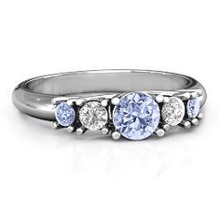 5-Stone Graduated Ring – Sterling Silver with Amethyst, Cubic Zirconia, and Lavender Premium Zirconia