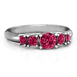 5-Stone Graduated Ring in 925 Sterling Silver with Ruby
