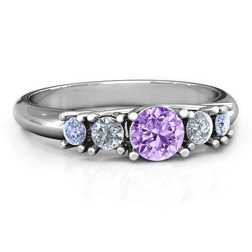 5-Stone Graduated Ring – Sterling Silver with Amethyst, Cubic Zirconia, and Lavender Premium Zirconia
