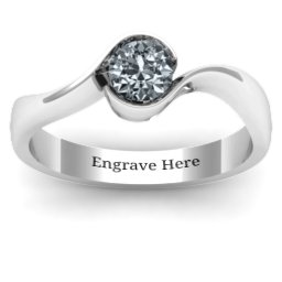 Fancy Solitaire Swirl Ring in 925 Sterling Silver with Cubic Zirconia