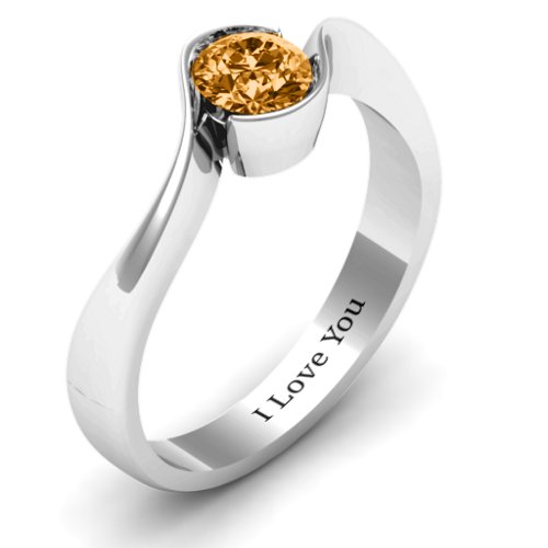 Fancy Solitaire Swirl Ring – Sterling Silver with Citrine