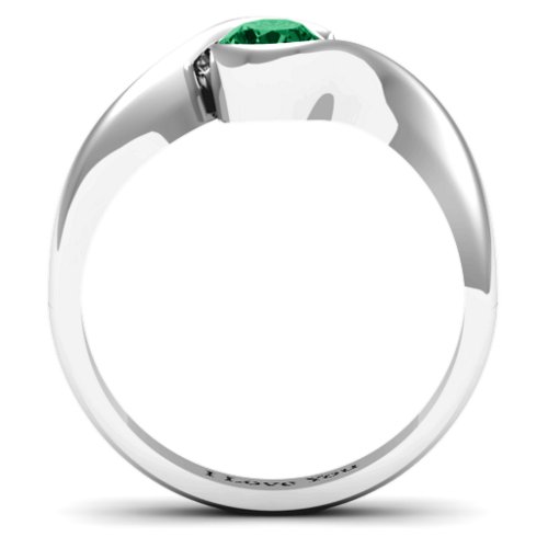 Fancy Solitaire Swirl Ring – Sterling Silver with Emerald