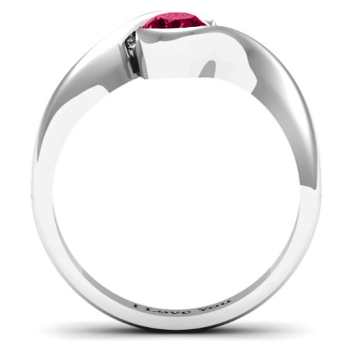 Fancy Solitaire Swirl Ring – Sterling Silver with Ruby