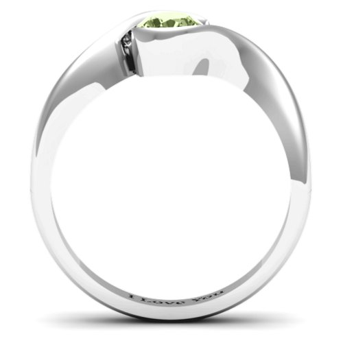 Fancy Solitaire Swirl Ring – Sterling Silver with Peridot