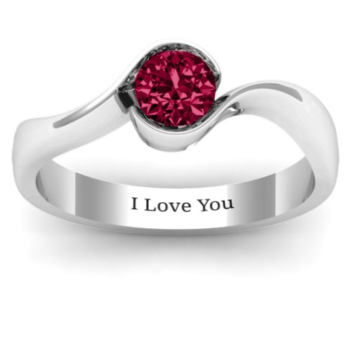 Fancy Solitaire Swirl Ring – Sterling Silver with Ruby