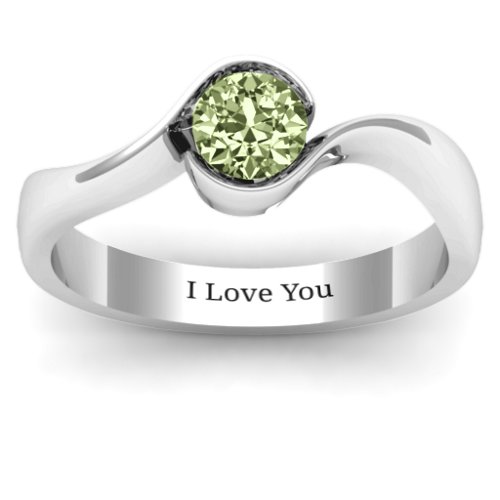 Fancy Solitaire Swirl Ring – Sterling Silver with Peridot