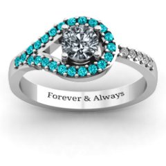 Asymmetrical Wrap Knot Ring – Sterling Silver with Cubic Zirconia, Mint Premium Zirconia, and White Premium Zirconia