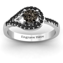Asymmetrical Wrap Knot Ring in 925 Sterling Silver with Smokey Quartz and Black Premium Zirconia