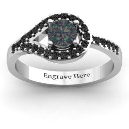 Asymmetrical Wrap Knot Ring in 925 Sterling Silver with Alexandrite and Black Premium Zirconia