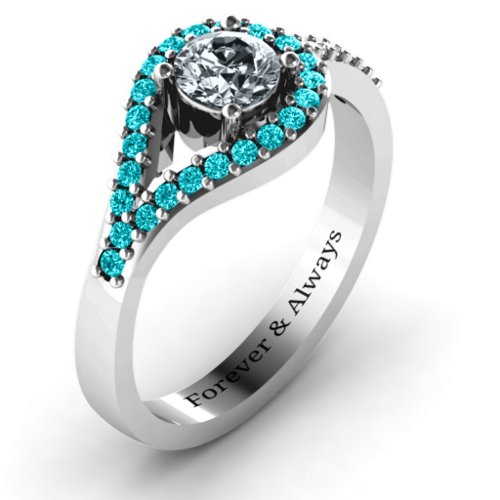 Asymmetrical Wrap Knot Ring – Sterling Silver with Cubic Zirconia, Mint Premium Zirconia, and White Premium Zirconia
