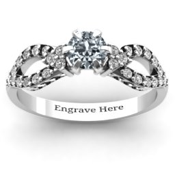 Fancy Split Shank Solitaire Accent Ring in 925 Sterling Silver with Cubic Zirconia and White Premium Zirconia