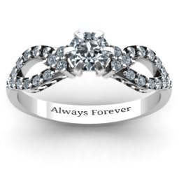 Fancy Split Shank Solitaire Accent Ring in 925 Sterling Silver with Diamond
