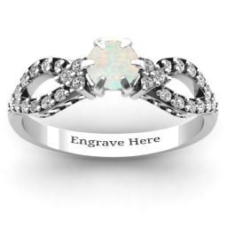 Fancy Split Shank Solitaire Accent Ring in 925 Sterling Silver with Opal and White Premium Zirconia